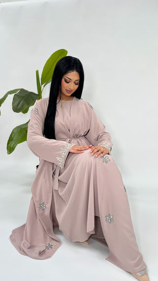 Amelia’s Flower Embroidery Nida Abaya Collection- 4 piece set