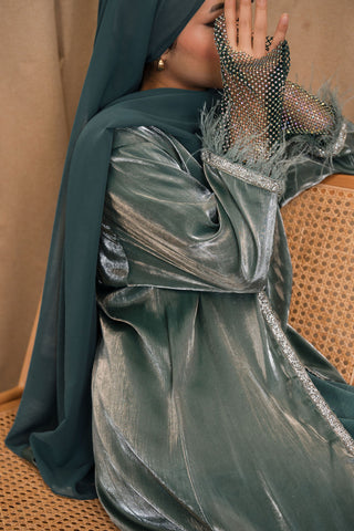 Nahida’s Feather Abaya Collection-Teal Green