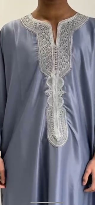 Enam’s Collection- Mens Moroccan thobe-Grey/White