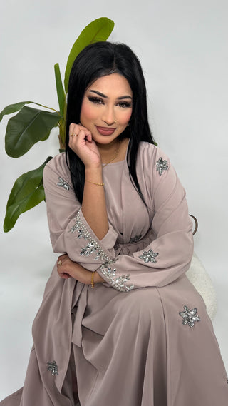 Amelia’s Flower Embroidery Nida Abaya Collection- 4 piece set