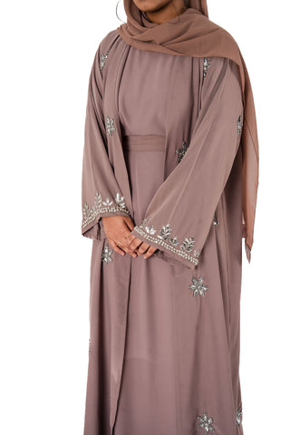 Amelia’s Flower Embroidery Nida Abaya Collection- 4 piece set