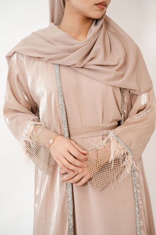 Nahida’s Feather Abaya Collection-Beige