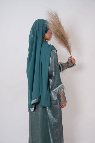 Nahida’s Feather Abaya Collection-Teal Green