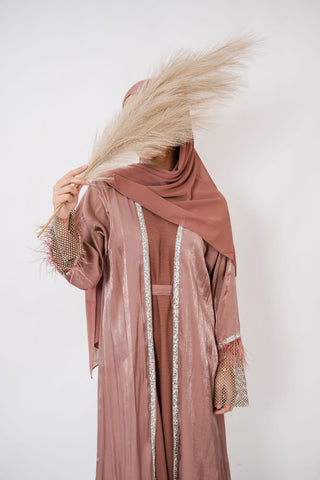 Nahida’s Feather Abaya Collection-Rusty Pink