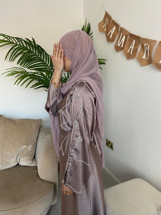 Sabina’s Vanilla Silk Open Abaya Collection - 3 Piece Set for Women- Mocha Brown