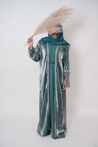 Nahida’s Feather Abaya Collection-Teal Green