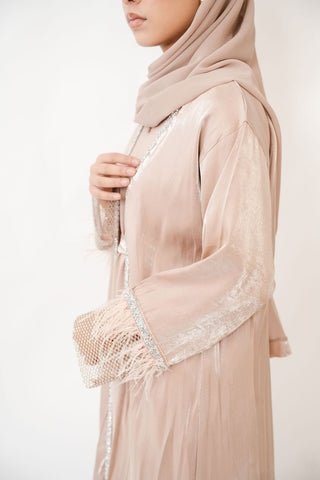 Nahida’s Feather Abaya Collection-Beige