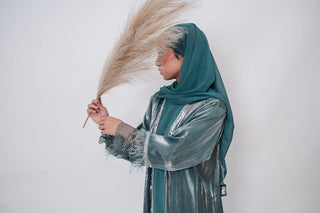 Nahida’s Feather Abaya Collection-Teal Green