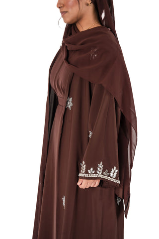 Amelia’s Flower Embroidery Nida Abaya Collection- 4 piece set