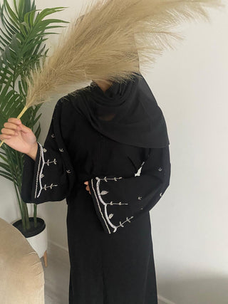 Amanah’s Embroided Handwork Abaya Collection - Black/Navy Blue with Hijab and Belt