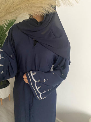 Amanah’s Embroided Handwork Abaya Collection - Black/Navy Blue with Hijab and Belt