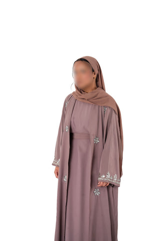 Amelia’s Flower Embroidery Nida Abaya Collection- 4 piece set