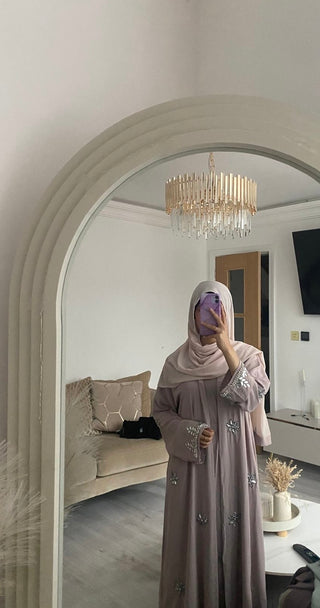 Amelia’s Flower Embroidery Nida Abaya Collection- 4 piece set