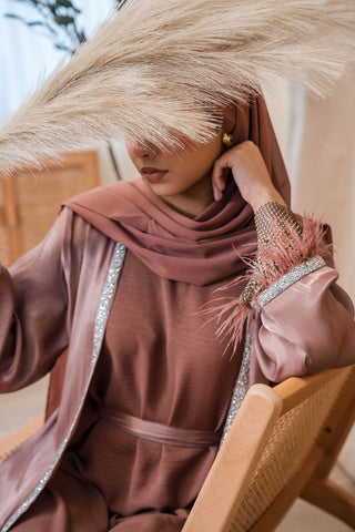 Nahida’s Feather Abaya Collection-Rusty Pink