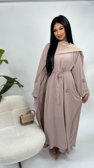 Amelia’s Flower Embroidery Nida Abaya Collection- 4 piece set