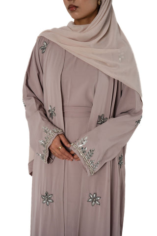 Amelia’s Flower Embroidery Nida Abaya Collection- 4 piece set
