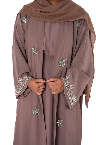 Amelia’s Flower Embroidery Nida Abaya Collection- 4 piece set