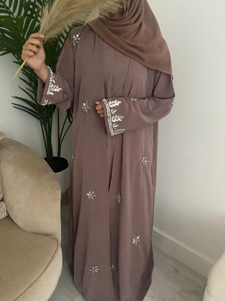 Amelia’s Flower Embroidery Nida Abaya Collection- 4 piece set