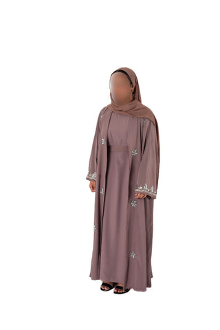 Amelia’s Flower Embroidery Nida Abaya Collection- 4 piece set
