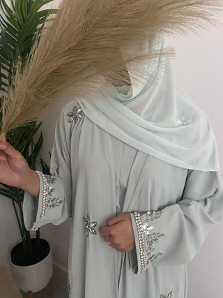 Amelia’s Flower Embroidery Nida Abaya Collection- 4 piece set