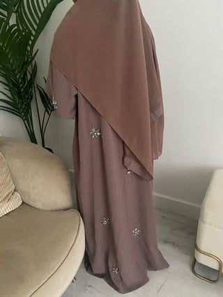 Amelia’s Flower Embroidery Nida Abaya Collection- 4 piece set