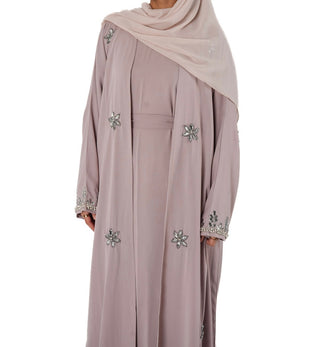 Amelia’s Flower Embroidery Nida Abaya Collection- 4 piece set