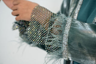Nahida’s Feather Abaya Collection-Teal Green