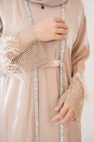 Nahida’s Feather Abaya Collection-Beige