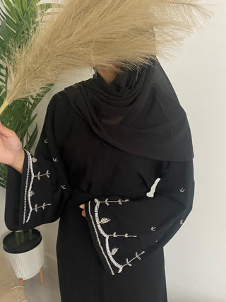 Amanah’s Embroided Handwork Abaya Collection - Black/Navy Blue with Hijab and Belt