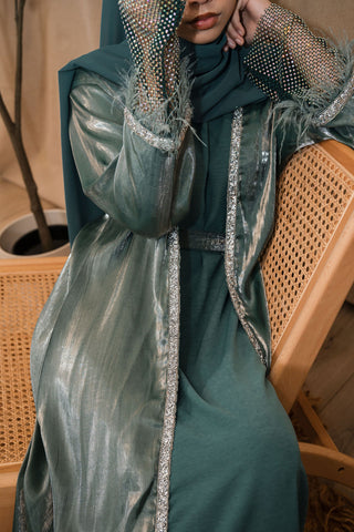 Nahida’s Feather Abaya Collection-Teal Green