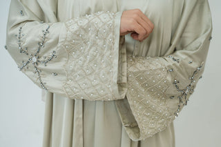 Amina’s Satin Open Abaya Collection- Sage Green