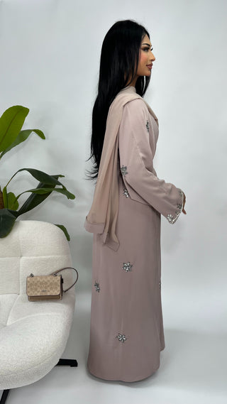 Amelia’s Flower Embroidery Nida Abaya Collection- 4 piece set