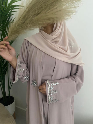 Amelia’s Flower Embroidery Nida Abaya Collection- 4 piece set