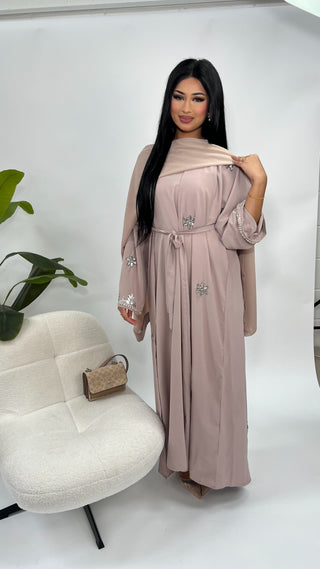 Amelia’s Flower Embroidery Nida Abaya Collection- 4 piece set