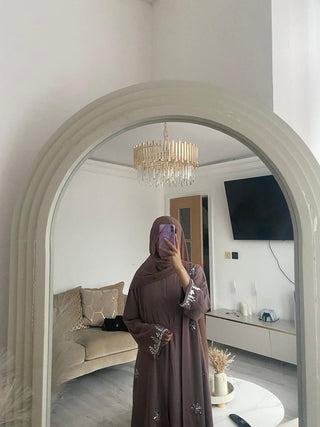 Amelia’s Flower Embroidery Nida Abaya Collection- 4 piece set