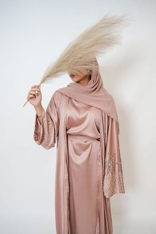 Amina’s Satin Open Abaya Collection- Rose Pink