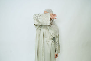 Amina’s Satin Open Abaya Collection- Sage Green