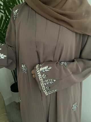Amelia’s Flower Embroidery Nida Abaya Collection- 4 piece set