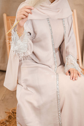 Nahida’s Feather Abaya Collection-Champagne