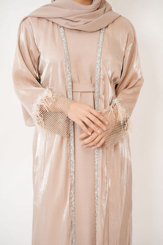 Nahida’s Feather Abaya Collection-Beige