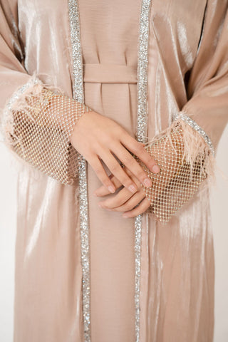 Nahida’s Feather Abaya Collection-Beige