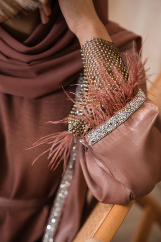 Nahida’s Feather Abaya Collection-Rusty Pink