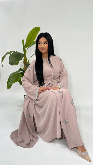 Amelia’s Flower Embroidery Nida Abaya Collection- 4 piece set