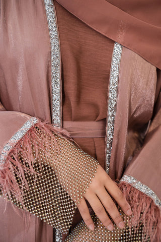 Nahida’s Feather Abaya Collection-Rusty Pink