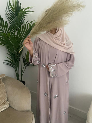 Amelia’s Flower Embroidery Nida Abaya Collection- 4 piece set