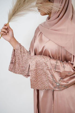 Amina’s Satin Open Abaya Collection- Rose Pink