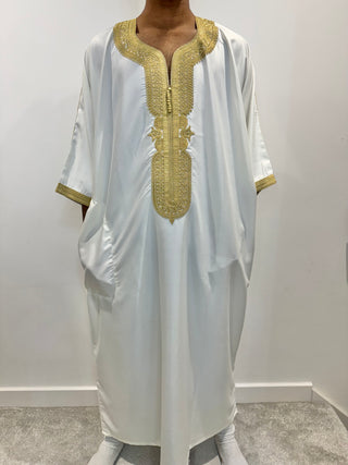 Samee’s Collection- Mens Moroccan thobe- White/Gold