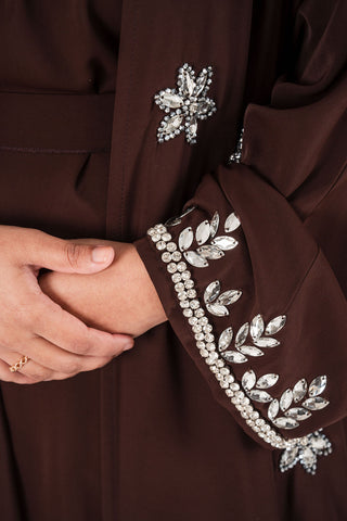 Amelia’s Flower Embroidery Nida Abaya Collection- 4 piece set