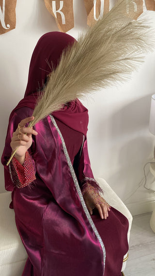Nahida’s Feather Abaya Collection-Plum