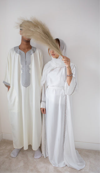Samee’s Collection- Mens Moroccan thobe- White/Grey